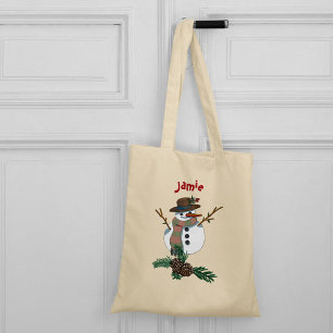 Tote Bag Un mignon bonhomme de neige avec ton nom dessus.