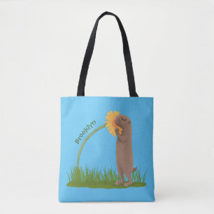 Tote Bag Un mignon chien de prairie reniflant la caricature