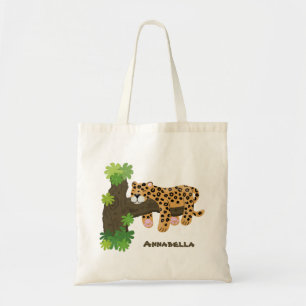 Tote Bag Un mignon léopard dormant dans un arbre dessin ani