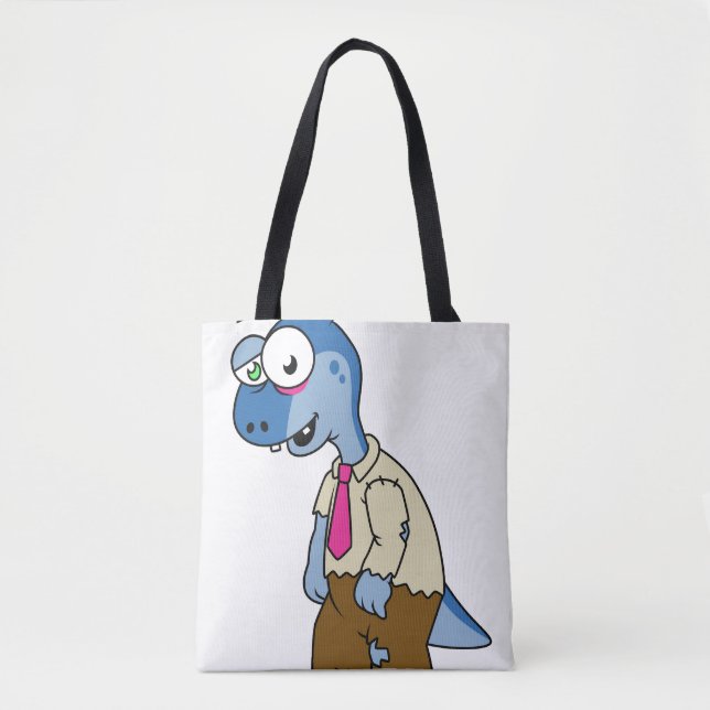 Tote Bag Un Parasaurolophus Caricaturé En Zombie. (Devant)