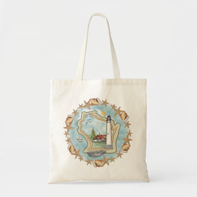 Tote Bag Un phare de coquilles du Wisconsin (Devant)