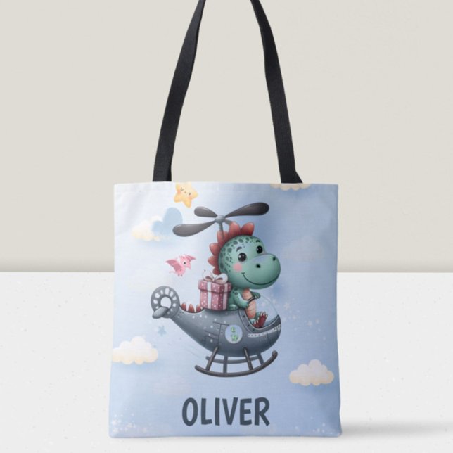 Tote Bag Un Pilote Dinosaure Cute Volant Un Hélicoptère De  (Créateur téléchargé)