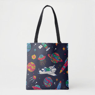 Tote Bag Un vaisseau spatial en motif sans couture Galaxy. 