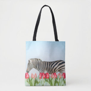 Tote Bag Un zèbre parmi les tulipes