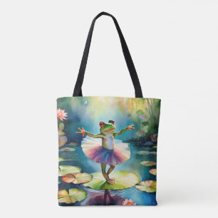 Tote Bag Une ballerine de grenouille dansant sur une feuill