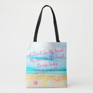 Tote Bag Une boisson dans ma main et orteils dans la plage