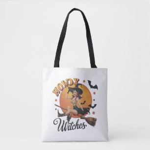 Tote Bag Une sorcière joyeuse à cheval sur un balai