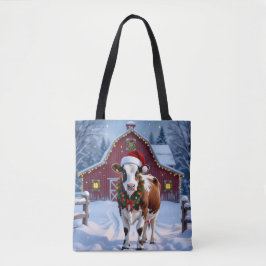 Tote Bag Une vache festive à Santa Hat Pays Noël