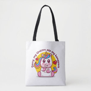 Tote Bag Unicorn a mangé mes devoirs (sur les couleurs clai