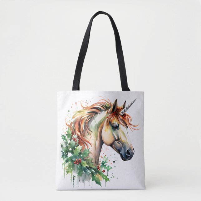 Tote Bag Unicorne à Noël (Devant)