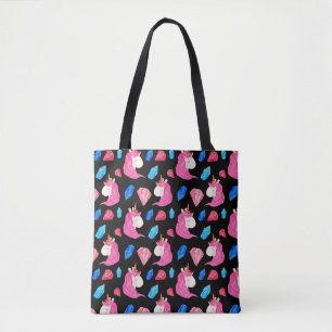 Tote Bag Unicorne, cristaux : magique motif aquarelle.