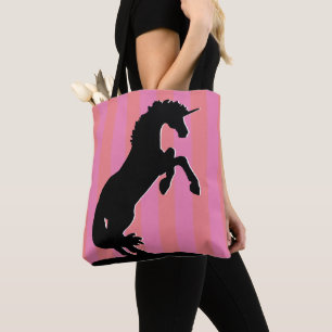 Tote Bag Unicorne d'élevage noir (rayé rose)
