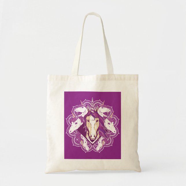 Tote Bag Unicorne pourpre Mandala (Devant)