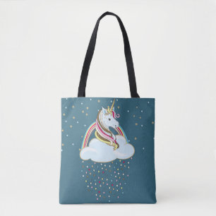 Tote Bag Unicorne vintage : Illustration des nuages arc-en-