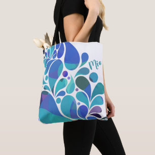 Tote Bag Unique Artsy Aqua Bleu, Motif d'aquarelle violet
