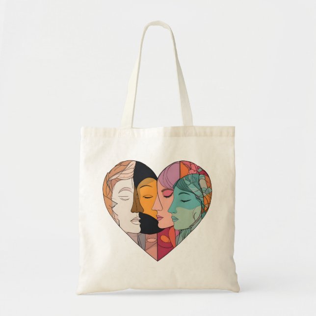 Tote Bag Unity Heart Diverse Faces Line Art Diversity  (Devant)