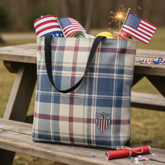 Tote Bag USA 250 Plaid Américain Motif Bouclier ID1301