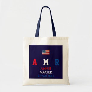 Tote Bag USA flag monogram personalized initials/name