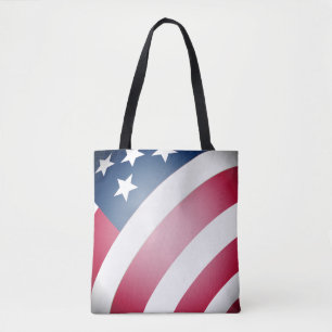Tote Bag USA Red and White Stripes, Stars on Blue Flag Art