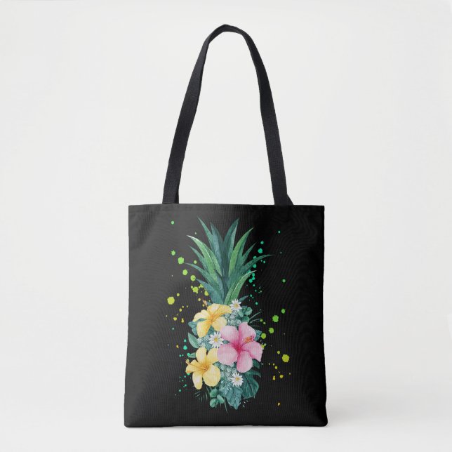 Tote Bag Vacances d'art de l'ananas à fleur d'Hawaï (Devant)