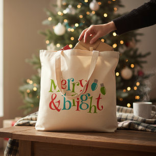 Tote Bag Vacances De Noël Joyeux Et Brillante Typographie