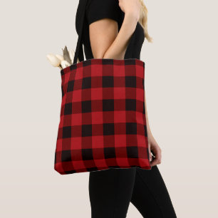 Tote Bag vacances d'hiver rustique plaid de buffle noir rou