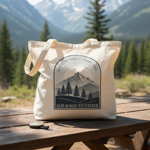 Tote Bag Vacances en famille à Retro Mountain Bleu ID1136