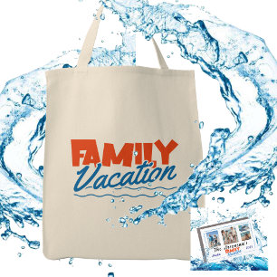 Tote Bag VACANCES EN FAMILLE AMUSANTE Typographie Orange Bl
