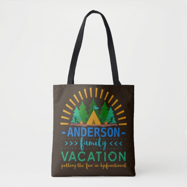 Tote Bag Vacances en famille Camping Voyage amusant| Nom pe (Devant)