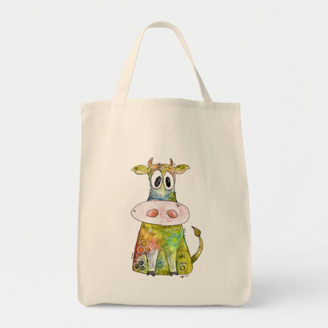 Tote Bag Vache blanche couleur blanc mignon (Devant)