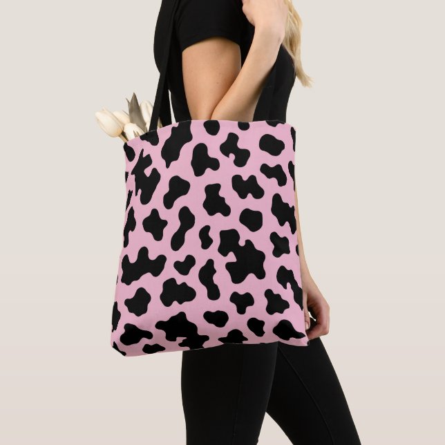 Tote Bag Vache blanche noire et rose Imprimer (De près)