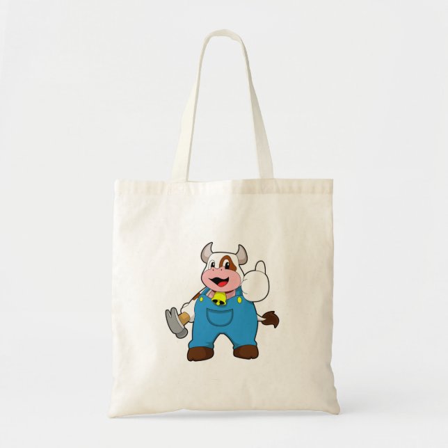 Tote Bag Vache comme artisan avec marteau (Devant)