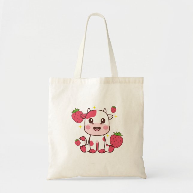 Tote Bag Vache fraise, Vache mignonne, Animal de compagnie  (Devant)