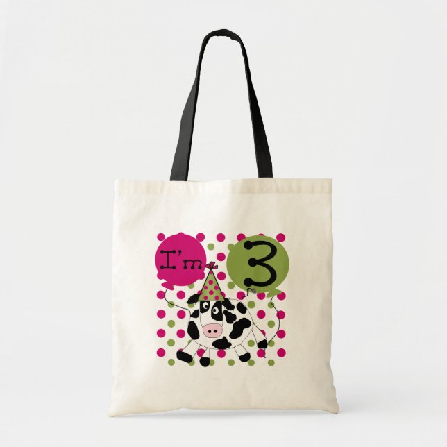 Tote Bag Vache rose 3e Anniversaire Tshirts et cadeaux (Devant)