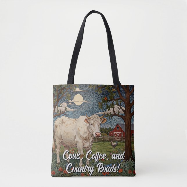 Tote Bag Vaches cafés routes (Devant)