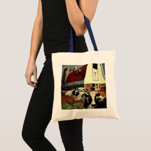 Tote Bag Vaches vintages de lait Holstein sur les fermes la