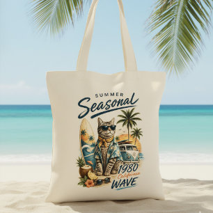 Tote Bag Vague de Californie Rétro Été Chat Van Surfeur Ann