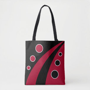 Tote Bag Vagues abstraites noires et bordeaux avec cercles