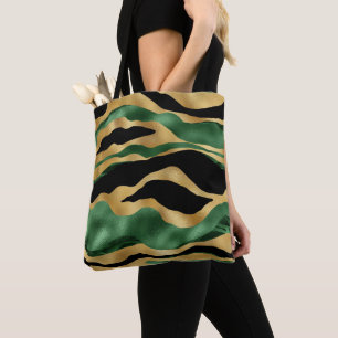 Tote Bag Vagues de Parties scintillant noire en or vert