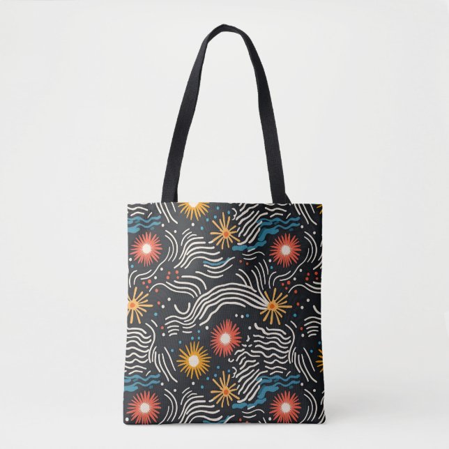 Tote Bag Vagues florales Abstraites sur noir (Devant)