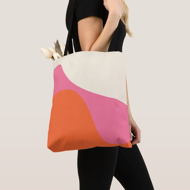 Tote Bag Vagues simples 4 en rose, orange et crème (De près)
