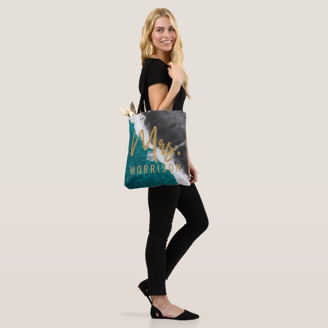 Tote Bag Vagues turquoises Artsy modernes de plage d'océan (Sur le modèle)