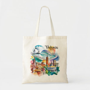Tote Bag Valencia Espagne Paysage Urbain Aquarelle Voyage S