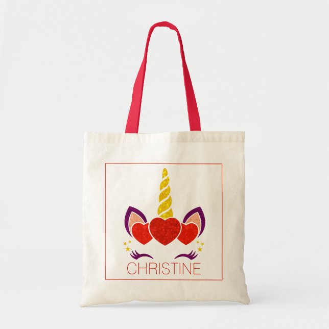 Tote Bag Valentines unicorne monogramme personnalisé (Devant)