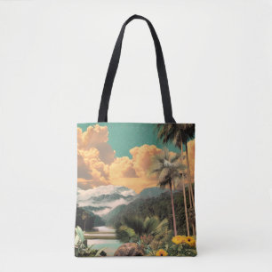 Tote Bag Vallée tropicale surréaliste avec palmiers