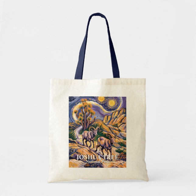 Tote Bag Van Gogh Joshua Tree Wildlife Sheep Custom Text (Devant)