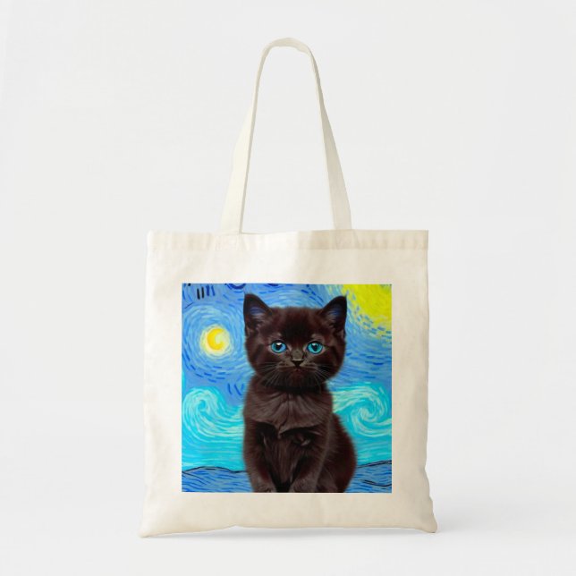 Tote Bag Van Gogh Starry Night Black Cat (Devant)