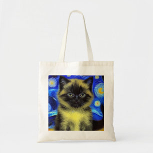 Tote Bag Van Gogh Starry Nuit Siamese Cat