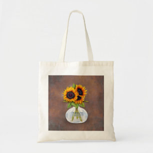 Tote Bag Vase de tournesols sur brun rustique