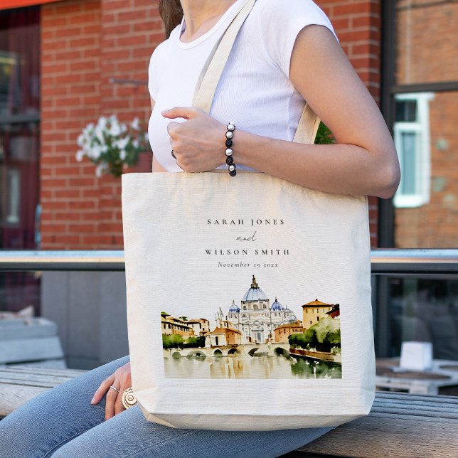 Tote Bag Vatican Rome Italie Aquarelle Paysage Mariage (Créateur téléchargé)